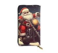 HCBPWVQA Leather Wallet for Women Men Clutch Wallets Money Case Large Credit Card Holder Santa Claus Biker Riding Wallets with Zipper Phone Holder Long Travel Purse, Black, One Size, Casual