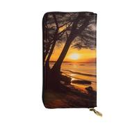 HCBPWVQA Leather Wallet for Women Men Clutch Wallets Money Case Large Credit Card Holder Seashore Trees Sunset Wallets with Zipper Phone Holder Long Travel Purse, Black, One Size, Casual