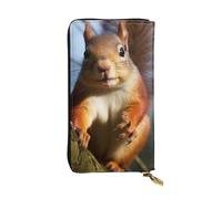 HCBPWVQA Leather Wallet for Women Men Clutch Wallets Money Case Large Credit Card Holder Squirrel Funny Animal Wallets with Zipper Phone Holder Long Travel Purse, Black, One Size, Casual