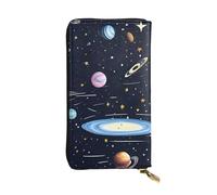 HCBPWVQA Leather Wallet for Women Men Clutch Wallets Money Case Large Credit Card Holder The Solar Family Wallets with Zipper Phone Holder Long Travel Purse, Black, One Size, Casual