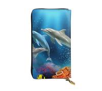 HCBPWVQA Leather Wallet for Women Men Clutch Wallets Money Case Large Credit Card Holder Underwater Dolphins Coral Fish Wallets with Zipper Phone Holder Long Travel Purse, Black, One Size, Casual