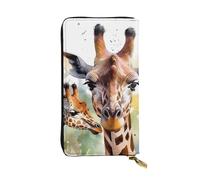 HCBPWVQA Leather Wallet for Women Men Clutch Wallets Money Case Large Credit Card Holder Watercolor Deer Giraffe Wallets with Zipper Phone Holder Long Travel Purse, Black, One Size, Casual