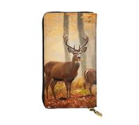 HCBPWVQA Leather Wallet for Women Men Clutch Wallets Money Case Large Credit Card Holder White Tail Deer Wallets with Zipper Phone Holder Long Travel Purse, Black, One Size, Casual