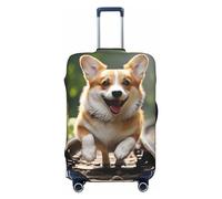 HCBPWVQA Luggage Cover Protector Washable Stretch Suitcase Protector Corgi Dog Running on The Railroad Suitcase Cover Anti-Scratch Travel Baggage Covers Fits 18-32 Inch Luggage Protectors, Black, M