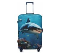 HCBPWVQA Luggage Cover Protector Washable Stretch Suitcase Protector Fish Sharks Coral Suitcase Cover Anti-Scratch Travel Baggage Covers Fits 18-32 Inch Luggage Protectors, Black, S