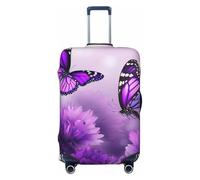 HCBPWVQA Luggage Cover Protector Washable Stretch Suitcase Protector Purple Flower Butterflies Suitcase Cover Anti-Scratch Travel Baggage Covers Fits 18-32 Inch Luggage Protectors, Black, XL