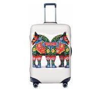 HCBPWVQA Luggage Cover Protector Washable Stretch Suitcase Protector Runner Swedish Dala Horse Folk Suitcase Cover Anti-Scratch Travel Baggage Covers Fits 18-32 Inch Luggage Protectors, Black, XL
