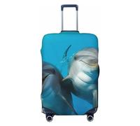 HCBPWVQA Luggage Cover Protector Washable Stretch Suitcase Protector Smiling Face Dolphins Suitcase Cover Anti-Scratch Travel Baggage Covers Fits 18-32 Inch Luggage Protectors, Black, XL