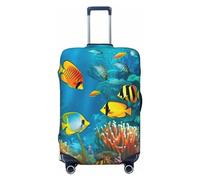 HCBPWVQA Luggage Cover Protector Washable Stretch Suitcase Protector The Underwater World Tropical Fish Suitcase Cover Anti-Scratch Travel Baggage Covers Fits 18-32 Inch Luggage Protectors, Black, L