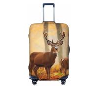 HCBPWVQA Luggage Cover Protector Washable Stretch Suitcase Protector White Tail Deer in Autumn Suitcase Cover Anti-Scratch Travel Baggage Covers Fits 18-32 Inch Luggage Protectors, Black, L