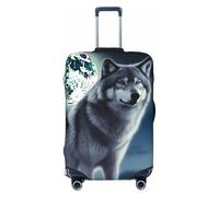 HCBPWVQA Luggage Cover Protector Washable Stretch Suitcase Protector Wolf Under Moon Suitcase Cover Anti-Scratch Travel Baggage Covers Fits 18-32 Inch Luggage Protectors, Black, X-Large