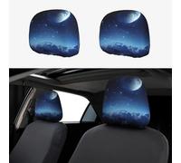 HCBPWVQA Moon Starry Car Headrest Cover 2 PCS, Funny Auto Front Seat Head Rest Protector, Universal Car Headrest Protector Elastic, Personalized Seat Cover Headrest Trim for Most Cars