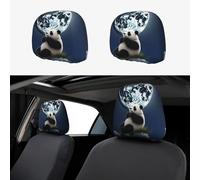 HCBPWVQA Panda and Moon Car Headrest Cover 2 PCS, Funny Auto Front Seat Head Rest Protector, Universal Car Headrest Protector Elastic, Personalized Seat Cover Headrest Trim for Most Cars
