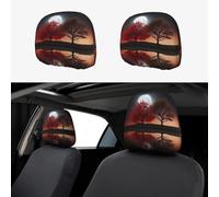 HCBPWVQA Red Tree Lake Moon Car Headrest Cover 2 PCS, Funny Auto Front Seat Head Rest Protector, Universal Car Headrest Protector Elastic, Personalized Seat Cover Headrest Trim for Most Cars