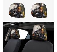 HCBPWVQA Steam Train Car Headrest Cover 2 PCS, Funny Auto Front Seat Head Rest Protector, Universal Car Headrest Protector Elastic, Personalized Seat Cover Headrest Trim for Most Cars