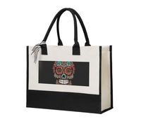 HCBPWVQA Sugar Skulls Day of the Dead Canvas Tote Bags Personalized Beach Bag Reusable Grocery Shopping Bag Casual Handbag Top Handle Shoulder Satchel Bags Work Purses Birthday Gifts for Women