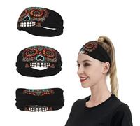 HCBPWVQA Sugar Skulls Day of the Dead Sports Headbands for Men Women Sweatbands Moisture Wicking Workout Sweat Bands Mens Running Headband Sweat Head Bands for Tennis Stretchy Hairband