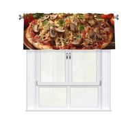 HCBPWVQA Valance Curtains for Kitchen 54x18Inch, Pizza with Mushrooms and Tomatoes on Top Short Curtain Rod Pocket Window Treatment for Bedroom Living Room Home Decor Valances for Windows, 1 Panel