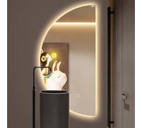 HCBUTAE 6000K-4000K-3000K Half Round LED Makeup Bathroom Wall Mirror with Touch Switch, Semi-Circle Decorative Mirrors, Living Room Entryway Lighted Mirror for Dressing Cosmetic(Left,50x100cm)