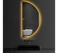 HCBUTAE 6000K-4000K-3000K Half Round LED Makeup Bathroom Wall Mirror with Touch Switch, Semi-Circle Decorative Mirrors, Living Room Entryway Lighted Mirror for Dressing Cosmetic(Right,30x60cm)