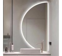 HCBUTAE 6000K-4000K-3000K Half Round LED Makeup Bathroom Wall Mirror with Touch Switch, Semi-Circle Decorative Mirrors, Living Room Entryway Lighted Mirror for Dressing Cosmetic(Left,40x80cm)