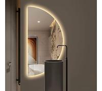 HCBUTAE 6000K-4000K-3000K Half Round LED Makeup Bathroom Wall Mirror with Touch Switch, Semi-Circle Decorative Mirrors, Living Room Entryway Lighted Mirror for Dressing Cosmetic(Right,35x70cm)