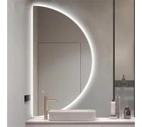 HCBUTAE 6000K-4000K-3000K Half Round LED Makeup Bathroom Wall Mirror with Touch Switch, Semi-Circle Decorative Mirrors, Living Room Entryway Lighted Mirror for Dressing Cosmetic(Right,50x100cm)