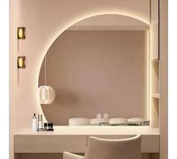 HCBUTAE LED Lighted Bathroom Half Round Mirror, Human Body Induction Sensor, Adjustable Warm Light/Natural Light/White Lights, Memory, Wall Mounted Vanity Semicircle Mirror(A-Right Cut,60 * 60 cm)