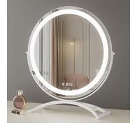 HCBUTAE Rotating Smart Makeup Mirror with Arched Base, 3-color LED Dimmable, Touch Sensor, Metal Frame, Dresser Round Lighting Mirror, HD, Explosion-proof(White,40 * 47 cm)