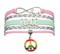 HCChanshi Peace Sign Bracelet - Infinity Love Peace Sign Jewelry Gifts For Women, Men, Peace Lover, Party Themed Gifts, adjust 6.5-8.5 inches, Leather, alloy charm