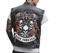 Hcclijo Men's Gothic Style Personalized Skull Head Printing Pattern Motorcycle Riding Punk Sleeveless Denim Vest black11 XL