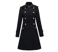 Hcclijo Women Military Style Stand Collar Wool Blends Double Breasted Overcoat Slim Long Woolen Coat Black XXL
