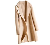 Hcclijo Womens Pure Wool Solid Coat Double-Faced Outerwear Long Windbreaker Section Cashmere Suit Collar Beige XS