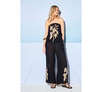 HCD Cheesecloth Embroidered Mid Waist Tie Side Trousers Warehouse Black 12