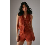 HCD Cord Embroidered Lace Up Waistcoat Warehouse Rust 14