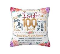 HCDER 100th Birthday Gifts for Women, Gifts for 100th Birthday Throw Pillowcase 18"x18", 100th Birthday Gift Ideas, 100 Year Old Birthday Decorations for Grandma Mom Wife Aunt Female, 100 Years Loved