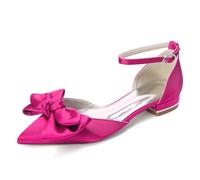 HCDZF Elegant Bow Pointed Toe Flats, Women's Satin Bridal Wedding Shoes Low Heel Dress Shoes for Evening Gala, Cocktail, Prom,Rose,6.5 UK