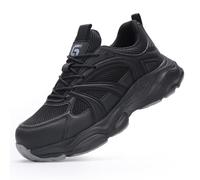 HCDZF Summer Safety Shoes Mens Safety Trainers Womens Steel Toe Cap Trainers Work Shoes Lightweight Breathable Sneakers,Black,6.5 UK