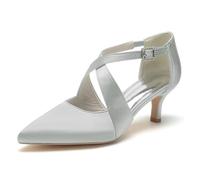 HCDZF Women High Heels Satin Wedding Bridal Shoes,Silver,4 UK
