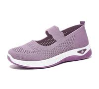 HCDZF Women's Breathable Knit Slip-On Sneakers Lightweight Walking Casual Flats,Purple,7 UK