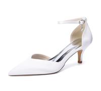 HCDZF Women's Satin Wedding Shoes Kitten Heel Ankle Strap Dress Party Pumps