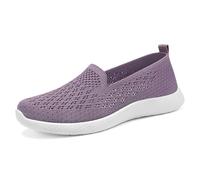 HCDZF Women's Slip On Knitted Mesh Breathable Casual Shoes Walking Flats Loafers,Purple,5 UK