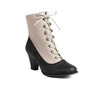 HCDZF Women's Victorian Boots Chunky Heeled Ankle Booties Retro Lace Up Witch Riding Knight Shoes,Black,10 UK