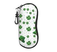 Hceaatb Glasses Case Green Lucky Grass Four Leaf Clover Soft Case Ultra Light Zipper Eyeglass Case With Belt Clip, Sunglasses Travel Pouch For Men Women