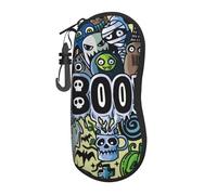 Hceaatb Glasses Case Halloween Skull Black Cat Soft Case Ultra Light Zipper Eyeglass Case With Belt Clip, Sunglasses Travel Pouch For Men Women