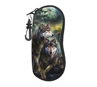 Hceaatb Glasses Case Mountain Waterfall Night Sky Wolves Soft Case Ultra Light Zipper Eyeglass Case With Belt Clip, Sunglasses Travel Pouch For Men Women