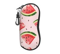 Hceaatb Glasses Case Red Watermelon Summer Fruit Soft Case Ultra Light Zipper Eyeglass Case With Belt Clip, Sunglasses Travel Pouch For Men Women