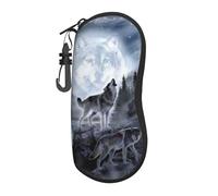 Hceaatb Glasses Case Wolves Mountain Forest Creek Stones Moon Stars Soft Case Ultra Light Zipper Eyeglass Case With Belt Clip, Sunglasses Travel Pouch For Men Women