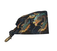 Hceaatb Working Cap for Women Men, Dragon Fire Scrub Cap with Sweatband Adjustable Tie Back Hat Nurse Surgical Caps Black