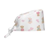 Hceaatb Working Cap for Women Men, Teddy Bear Cute Love Scrub Cap with Sweatband Adjustable Tie Back Hat Nurse Surgical Caps Black
